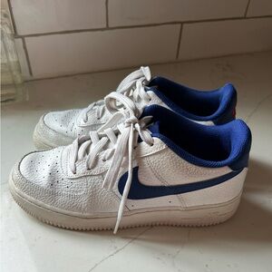 Nike Air Force 1 Kids size 6Y white with blue swoosh red accents